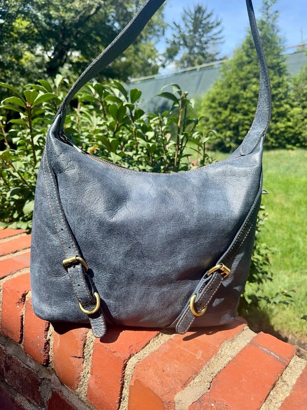Patricia Nash Elia Hobo Blue Leather Shoulder Bag